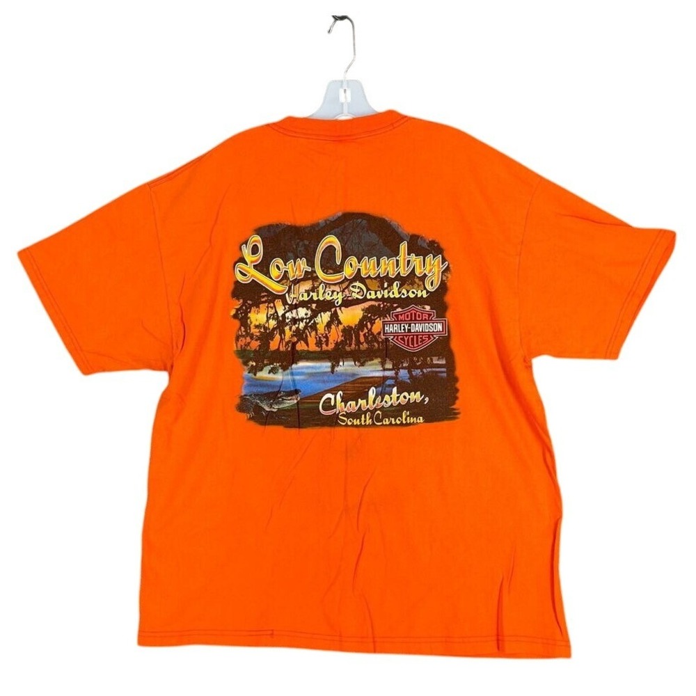 Harley Davidson Mens XL Low Country Charleston SC Orange Tee USA Made 2008